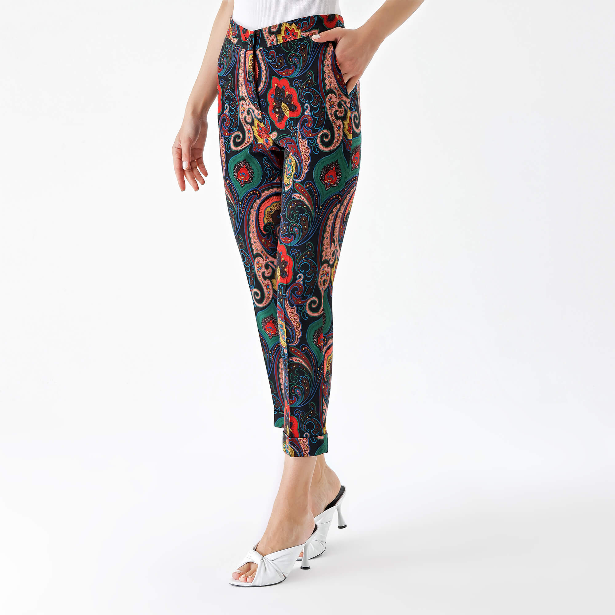 Etro-Multicolor Cotton Paisley Printed Cropped Pants